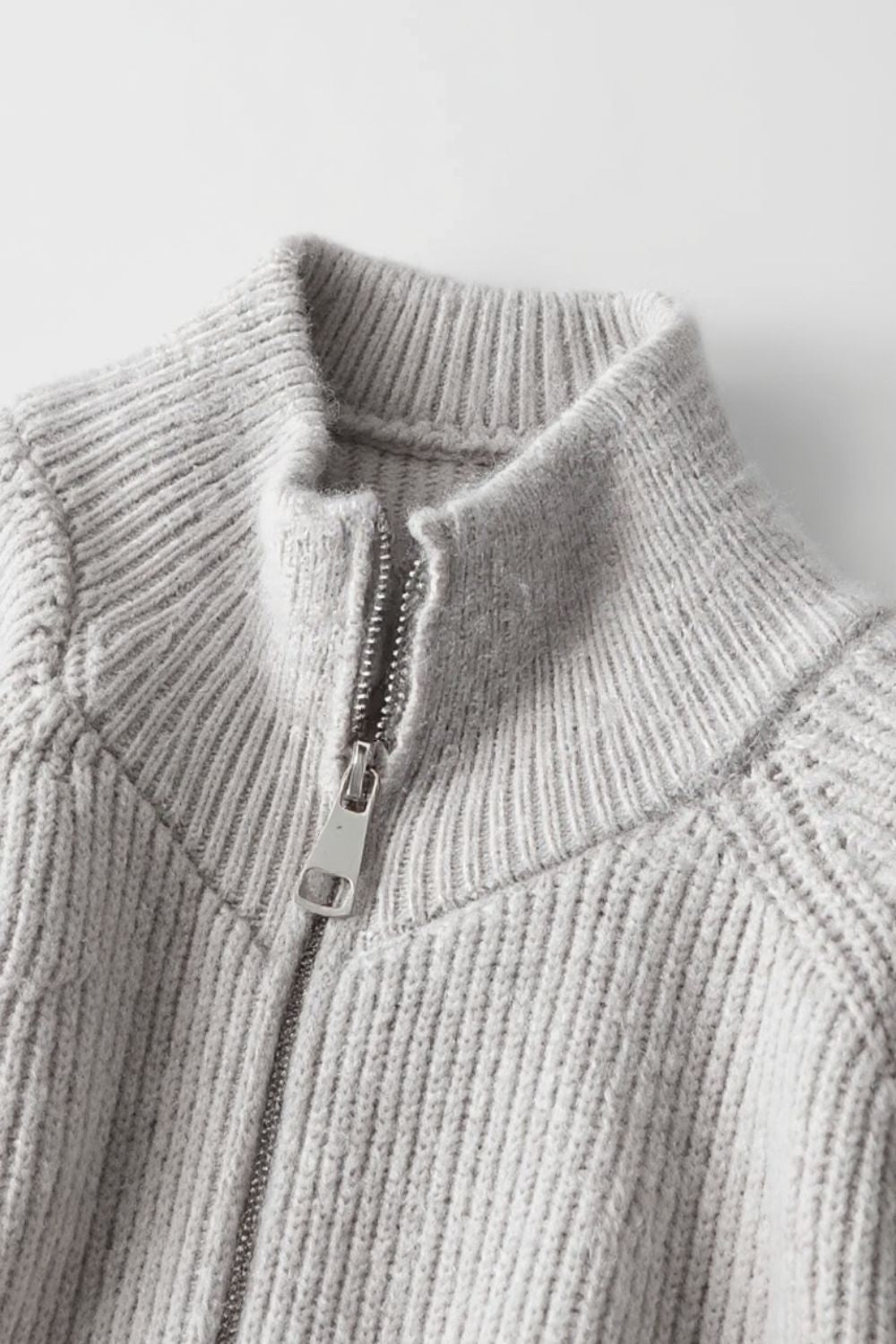 Gray Zip-Up Knit Jacket