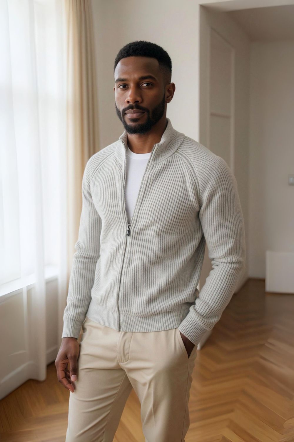 Gray Zip-Up Knit Jacket